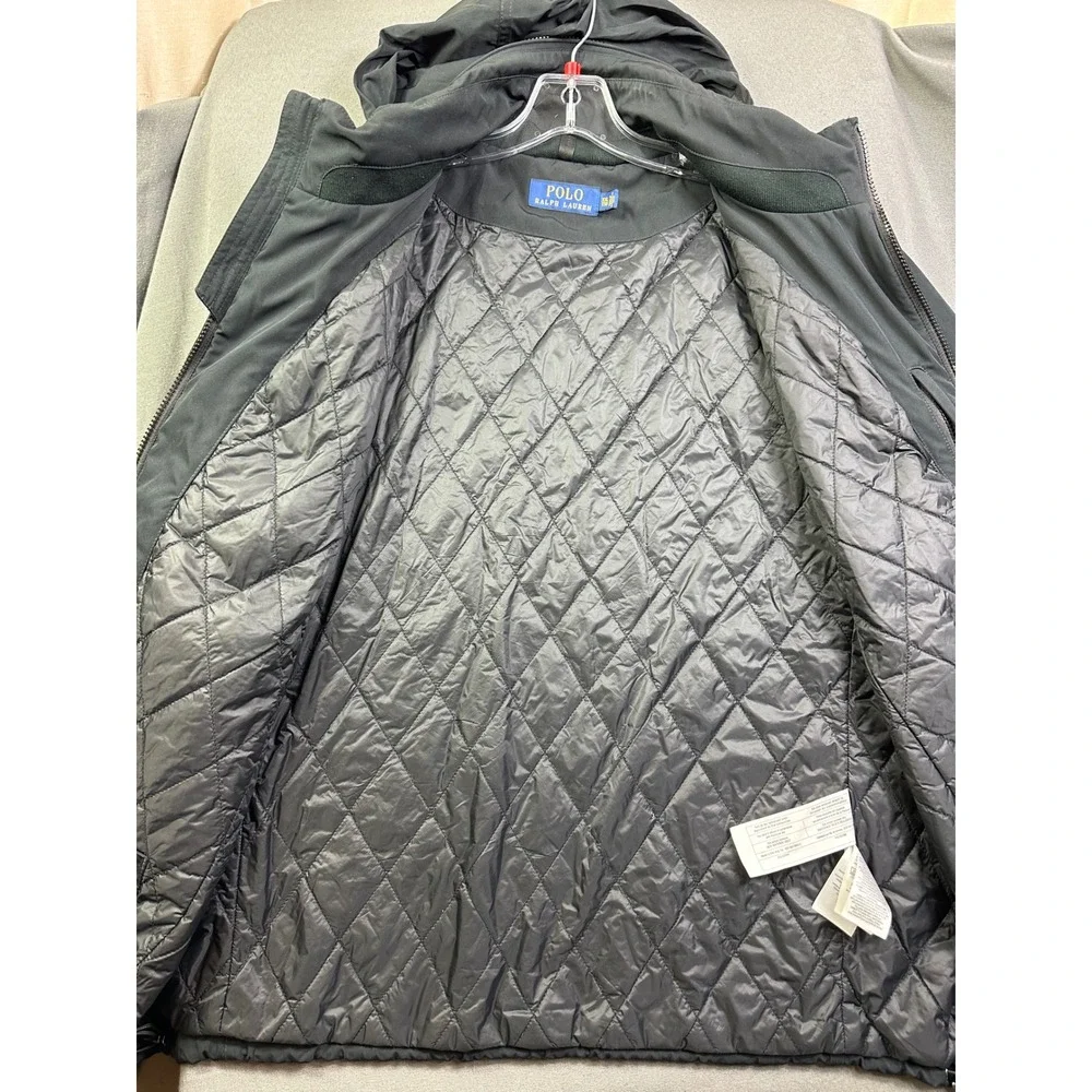 Polo Ralph Lauren Men's XXL Black Quilted Lined Windbreaker Jacket Stowaway Hood